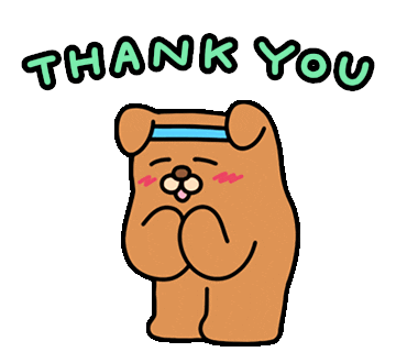 두 손을 모으고 'THANK YOU'라고 말하며 감사하는 강아지 캐릭터